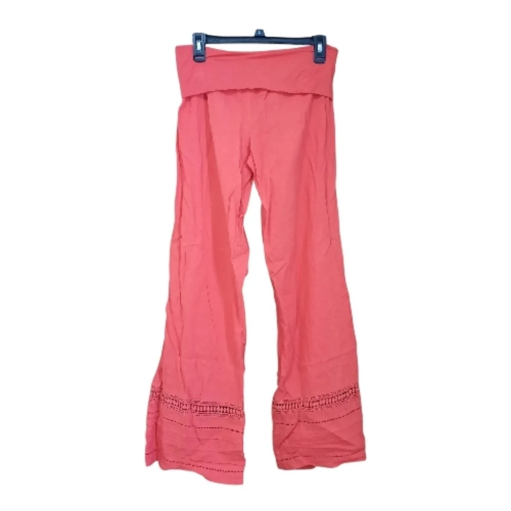 🛍 Love Tree Linen Blend Red Foldover Wide Leg Crochet Cuff Pull-on Pants Size L